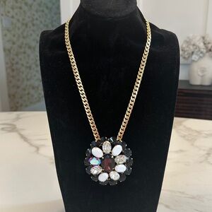 Rebekah Price Swarovski Crystal Flower Pendant on Wide Gold Italian Chain